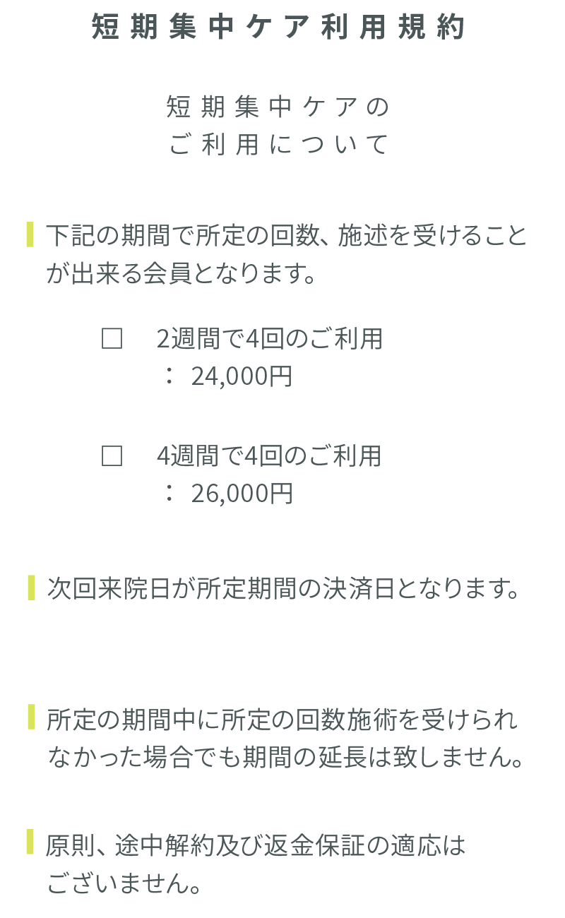 短期集中ケア メニュー